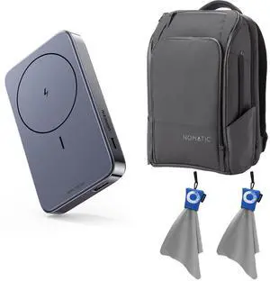 Nomatic Travel Pack V2, Black, Bundle with UGREEN 10000mAh 15W Magnetic Wireless Power Bank, Micro-Fiber Cleaning Cloth