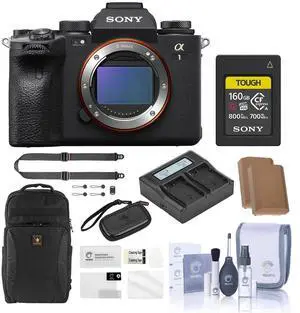 Sony Sony Alpha 1 Full Frame Mirrorless Digital Camera Bundle with 160GB Cfexpress Card, Backpack, Strap, 2x Extra Battery, Charger, Screen Protector, SD Card Case, Cleaning Kit