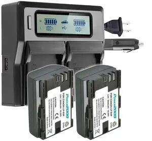 Power2000 2-Pack LP-E6P 8.4V 2400mAh Lithium-Ion Battery with Dual Bay LCD Charger
