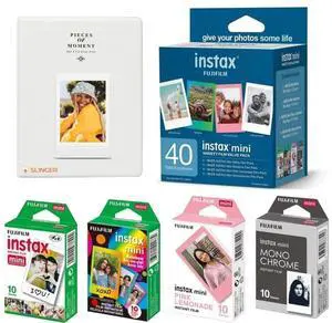 Fujifilm Instax Mini Instant Film Variety Value Pack, 40 Exposures, With Slinger Instax Mini Film Photo Album, Smoky White