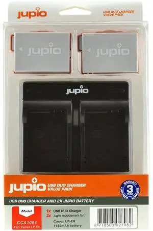 Jupio Value Pack with 2x LP-E8 7.4V 1120mAh Lithium-Ion Battery and USB Dual Charger