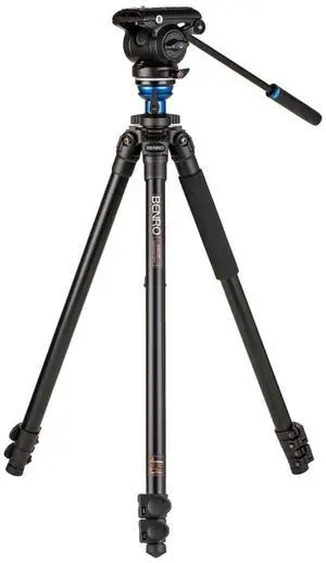 Benro A2573F 3-Section Aluminum Single Tube Video Tripod with S4PRO Flat Base Fluid Video Head
