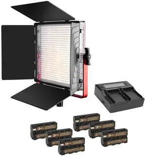 Great Video Maker MB832 50W Bi-Color Soft LED Panel 3-Light Kit, Bundle with 6x Batteries, Dual Charger and 2x Charger Plate
