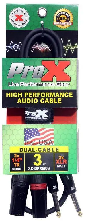ProX XC-DPXM03 3' Dual 1/4" TS-M to Dual XLR-M Unbalanced High Performance Audio Cable