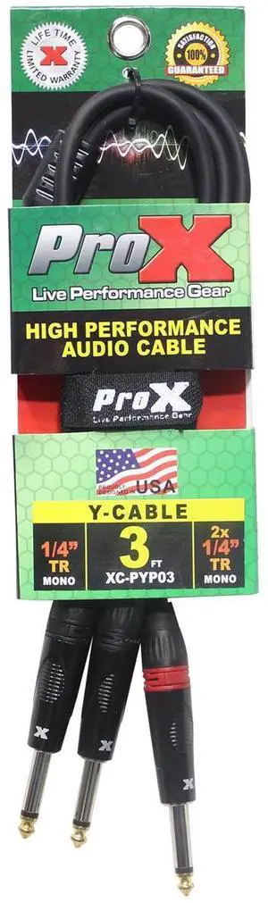 ProX XC-PYP03 3' 1/4" TS-M to Dual 1/4" TS-M High Performance Audio Cable