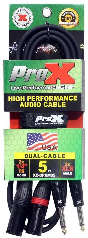 ProX XC-DPXM05 5' Dual 1/4" TS-M to Dual XLR-M Unbalanced High Performance Audio Cable