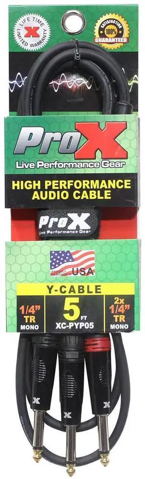 ProX XC-PYP05 5' 1/4" TS-M to Dual 1/4" TS-M High Performance Audio Cable