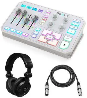 TC Helicon GoXLR 4-Channel USB Streaming Mixer, White, Bundle with TAPH100 Headphones and 6' Microphone Cable