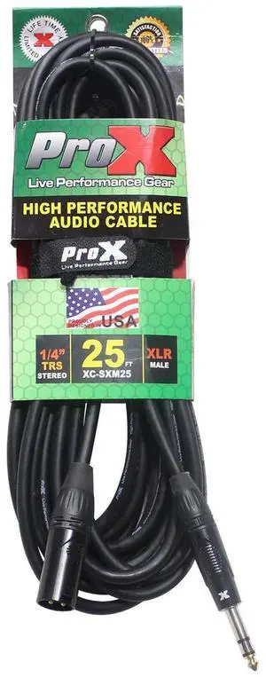 ProX XC-SXM25 25' XLR3-M to 1/4" TRS-M Balanced High Performance Audio Cable
