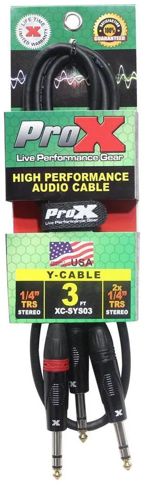 ProX XC-SYS03 3' 1/4" TRS-M to Dual 1/4" TRS-M High Performance Audio Cable
