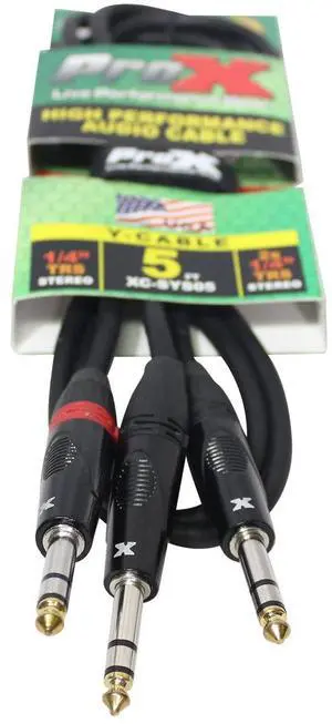 ProX XC-SYS05 5' 1/4" TRS-M to Dual 1/4" TRS-M High Performance Audio Cable