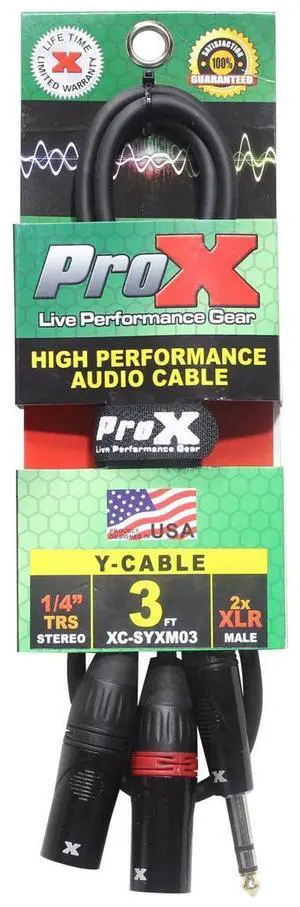 ProX XC-SYXM03 3' 1/4" TRS-M Stereo to Dual XLR3-M High Performance Y Cable