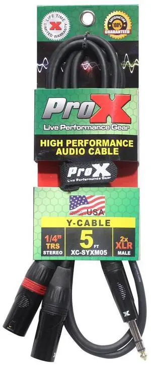 ProX XC-SYXM05 5' 1/4" TRS-M Stereo to Dual XLR3-M High Performance Y Cable