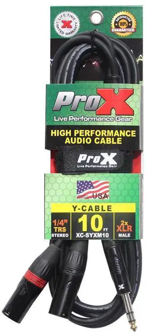 ProX XC-SYXM10 10' 1/4" TRS-M Stereo to Dual XLR3-M High Performance Y Cable