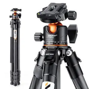 K&F Concept A254C4 4-Section Carbon Fiber Travel Tripod/Monopod with Ball Head, Black