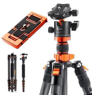 K&F Concept SA255C1 5-Section Carbon Fiber Monopod/Tripod with 360-Degree Ball Head, 22 lbs Capacity