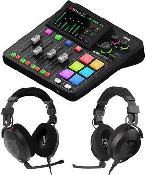 Rode RODECaster Duo Integrated Audio Production Studio, Black, Bundle with 2x NTH-100M Professional Over-Ear Headphones