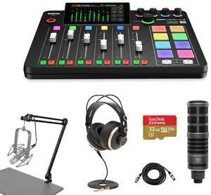 Rode RODECaster Pro II Integrated Audio Production Studio Console Bundle with TAP300 Mic, TAPH700 Headphones, Broadcast Arm, M to F XLR Cable, 32BG microSD Card