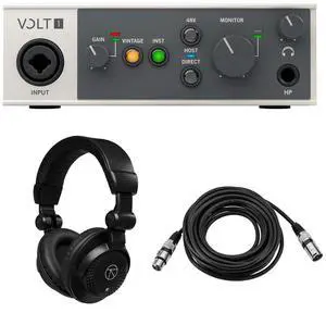 Universal Audio Volt 1 Portable 1x2 USB Type-C Audio/MIDI Interface, Bundle with TAPH100 Monitor Headphones and 25' Microphone Cable