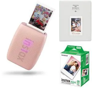 Fujifilm Instax Mini Link 3 Wireless Smartphone Printer, Pink, Bundle with Instax Mini 20 Exposures Instant Daylight Film and Photo Album