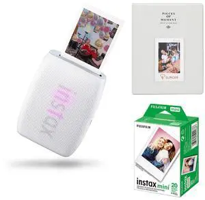 Fujifilm Instax Mini Link 3 Wireless Smartphone Printer, White, Bundle with Instax Mini 20 Exposures Instant Daylight Film and Photo Album