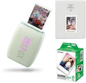 Fujifilm Instax Mini Link 3 Wireless Smartphone Printer, Green, Bundle with Instax Mini 20 Exposures Instant Daylight Film and Photo Album