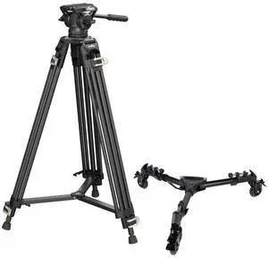 SmallRig AD-01 3751B 3-Section Heavy-Duty Aluminum Tripod with Fluid Head, Bundle with Universal Tripod Dolly