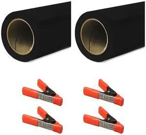Savage 26"x36' Widetone Seamless Background Paper, Black, 2-Pack, Bundle with 4x 1-1/4x1" Steel Spring Orange Clamp
