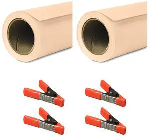 Savage 53"x36' Widetone Seamless Background Paper, Egg Nog, 2-Pack, Bundle with 4x 1-1/4x1" Steel Spring Orange Clamp