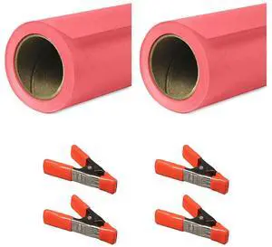 Savage 26"x36' Widetone Seamless Background Paper, Flamingo, 2-Pack, Bundle with 4x 1-1/4x1" Steel Spring Orange Clamp