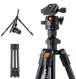 K&F Concept K234A1 4-Section Lightweight Aluminum Travel Vlog Tripod with Ball Head, Black