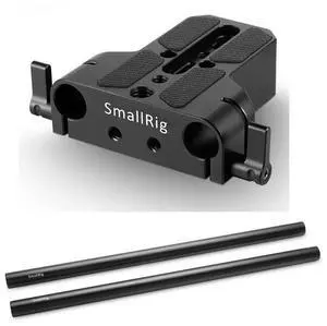 SmallRig Baseplate with Dual 15mm Rod Clamp - With SmallRig 15mm Black Aluminum Alloy Rod Pair, M12 Thread, 12"