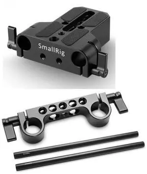 SmallRig Baseplate with Dual 15mm Rod Clamp - Bundle With SmallRig 15mm Black Aluminum Alloy Rod Pair, M12 Thread 12" - SmallRig Super Lightweight 15mm RailBlock v3