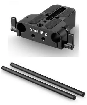 SmallRig Baseplate with Dual 15mm Rod Clamp - With SmallRig 15mm Black Aluminum Alloy Rod Pair, M12 Thread, 16"