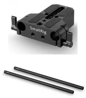 SmallRig Baseplate with Dual 15mm Rod Clamp - With SmallRig 15mm Carbon Fiber Rod, 12", 2-Pack