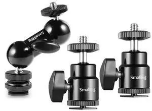 SmallRig 1/4" Camera Hot Shoe Mount with Additional 1/4" Screw, 2-Pack - With SmallRig Multi-Function Double End BallHead with Cold Shoe Mount and Thumb Screw