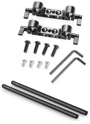 SmallRig Super Lightweight 15mm Railblock, 2-Pack - With SmallRig 15mm Black Aluminum Alloy Rod Pair, M12 Thread, 16"
