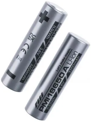 PMI 18650 3.6V 3200mAh 11.52Wh Rechargeable Li-ion Battery, 2-Pack