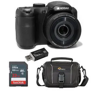 Kodak KODAK PIXPRO AZ255-BK 16MP Digital Camera 25X Optical Zoom 24mm Wide Angle Lens Optical Image Stabilization 1080P Full HD Video 3" LCD Vlogging Camera, With Bag & 32GB SD Card + Card Reader