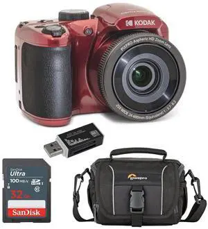 Kodak KODAK PIXPRO AZ255-RD 16MP Digital Camera 25X Optical Zoom 24mm Wide Angle Lens Optical Image Stabilization 1080P Full HD Video 3" LCD Vlogging Camera, With Bag & 32GB SD Card + Card Reader