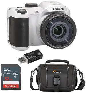 Kodak KODAK PIXPRO AZ255-WH 16MP Digital Camera 25X Optical Zoom 24mm Wide Angle Lens Optical Image Stabilization 1080P Full HD Video 3" LCD Vlogging Camera, With Bag & 32GB SD Card + Card Reader