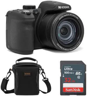Kodak KODAK PIXPRO AZ405-BK 20MP Digital Camera 40X Optical Zoom 24mm Wide Angle Lens Optical Image Stabilization 1080P Full HD Video 3" LCD Vlogging Camera. Bundle with SD Card and Camera Bag