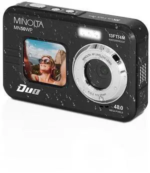 Minolta Minolta Duo MN50WP 48 MP AF 5K Ultra HD Waterproof Digital Camera with Dual Front & Rear LCD, Black