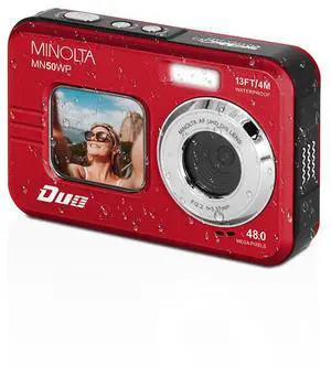 Minolta Minolta Duo MN50WP 48 MP AF 5K Ultra HD Waterproof Digital Camera with Dual Front & Rear LCD, Red