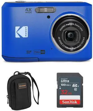 Kodak Kodak PIXPRO FZ45 Friendly Zoom 16MP Full HD Digital Camera, Blue, Bundle with 32GB Memory Card and Camera Bag