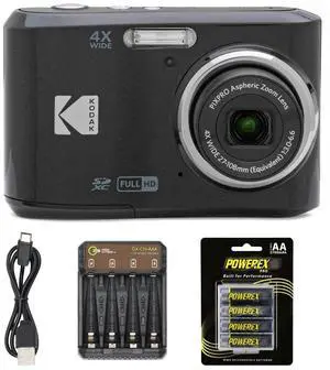 Kodak PIXPRO Friendly Zoom FZ45-BK 16MP Digital Camera with 4X Optical Zoom 27mm Wide Angle and 2.7" LCD Screen (BLack) + 4-Pack Rechargeable AA Batteries, + Green Extreme Charger for AA/AAA