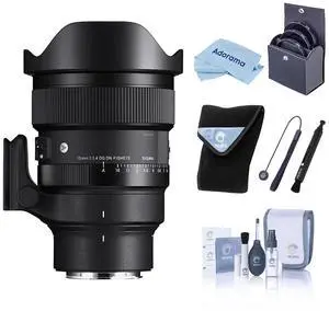Sigma 15mm f/1.4 DG DN Diagonal Fisheye Art Lens for Sony E Mount, Black, Bundle with Lens Wrap, Lens Shade, Cleaning Kit, Lens Cap Tether and Cleaning Cloth