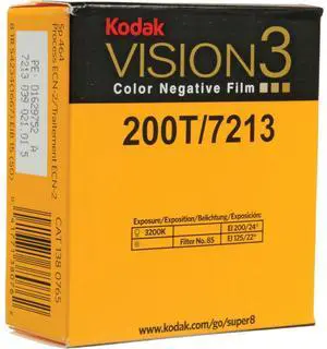 Kodak VISION3 200T/7213 Color Negative Film, SP464 Super 8 Cartridge, 50' Roll