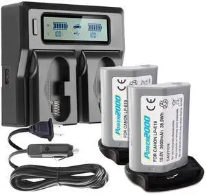 Power2000 2x Canon LP-E19 10.8V 3600mAh Lithium-Ion Battery with Dual Bay LCD Charger