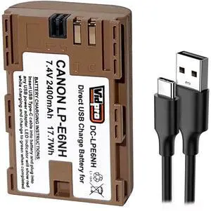 Power2000 Canon LP-E6NH 7.4V 2400mAh 17.7Wh Lithium-Ion Battery with USB-C Direct Charge